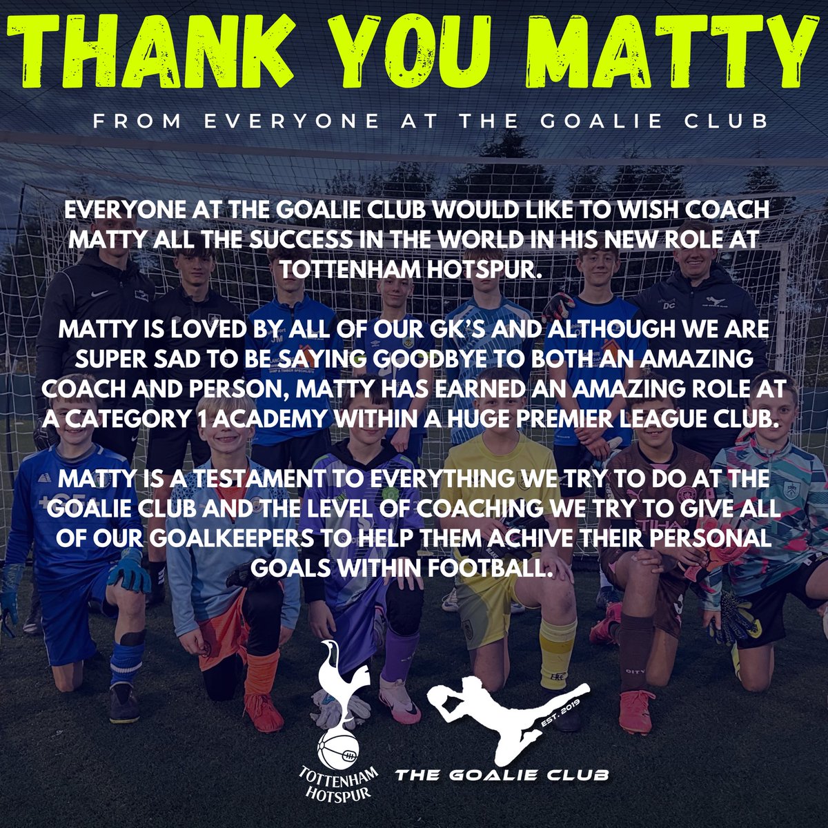 ClubGoalie's tweet photo. 🧤 THANK YOU MATTY 🧤 

And what an incredible achievement! Fantastic coach and person who we were lucky to have working with all of our talented GKs! 🧤⚽️ https://t.co/nO8cWB05VN
