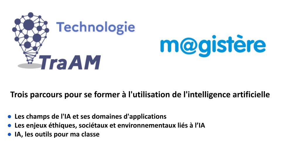 3 parcours M@gistère pour se former à l'utilisation de l'#IA
📚 réalisés dans le cadre des travaux académiques mutualisés #TraAM
⚙️ champs de l'#IA et domaines d'applications
🌍 enjeux éthiques, sociétaux et environnementaux
🛠️ outils pour ma classe 
▶️ eduscol.education.fr/355/la-platefo…
