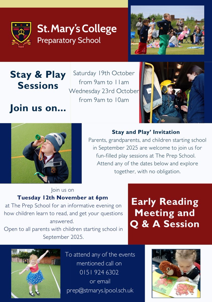 stmarys_prep's tweet image. Join us for our upcoming events at the Prep! ✨

📆 Stay &amp;amp; Play Invitation for parents, grandparents and children starting school in September 2025.

📅 Early Reading Meeting and Q &amp;amp; A Session on Tuesday 12th November, 6pm.

#stayandplay #earlyreading #earlyyearsdevelopment