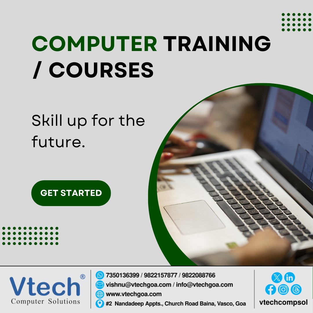 vtechcompsol's tweet photo. Computer Training / Courses 🚀

Skill up for the future.

https://t.co/XwKFrVSQgL
@KerkarVishnu 
#vtechcomputersolutions #vasco #baina #goa #india #ComputerTraining #DigitalSkills #CodingClass #ProgrammingLessons https://t.co/WOkjuNRWuy