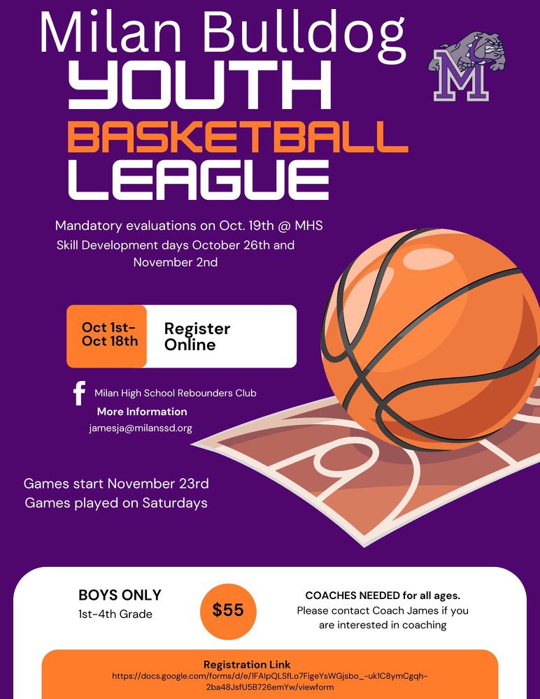 There is still time left to sign up for the Milan Youth Basketball League. All boys 1st-4th grade are welcome to play!