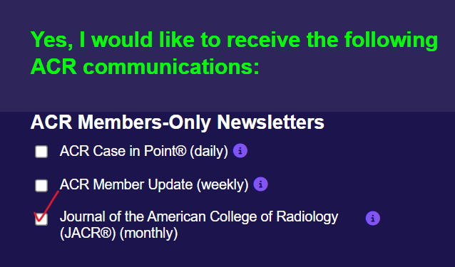 JACR (@jacrjournal) on Twitter photo Exciting news🥳 Our monthly #JACR e-table of contents has gotten a bit of a facelift, and we're really excited to introduce you to it later this month.
Are you signed up for our email alerts? <a href="/RadiologyACR/">American College of Radiology</a> members can register for them by following the link below and clicking Exciting news🥳 Our monthly #JACR e-table of contents has gotten a bit of a facelift, and we're really excited to introduce you to it later this month.
Are you signed up for our email alerts? <a href="/RadiologyACR/">American College of Radiology</a> members can register for them by following the link below and clicking