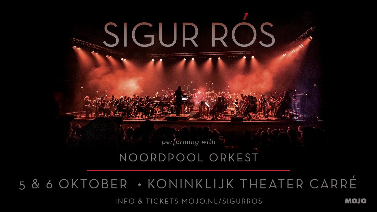 Op 5 &amp; 6 oktober komt Sigur Rós naar Carré om hun nieuwste album ÁTTA en hun andere muziek tot leven te brengen, samen met Noordpool Orkest. De kaartverkoop start op 18 oktober om 10:00u. MOJO Weekly abonnees kunnen in een presale eerder kaarten kopen. mojo.nl/sigurros