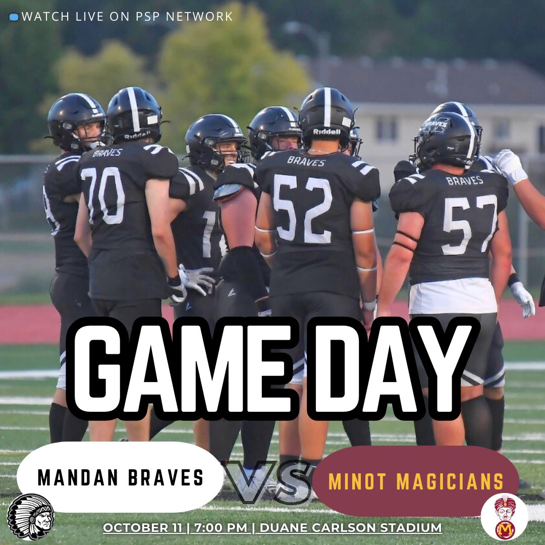 MandanFootball's tweet photo. ▫️GAME DAY▪️

Your 4-2 (2-0) Mandan Braves will travel north to take on the 4-2 (2-0) Minot Magicians tonight at 7:00 PM

The clash between the 2 top seeds in the West will be streamed live on PSP Network

#GameDay https://t.co/PPWZW8JvSV