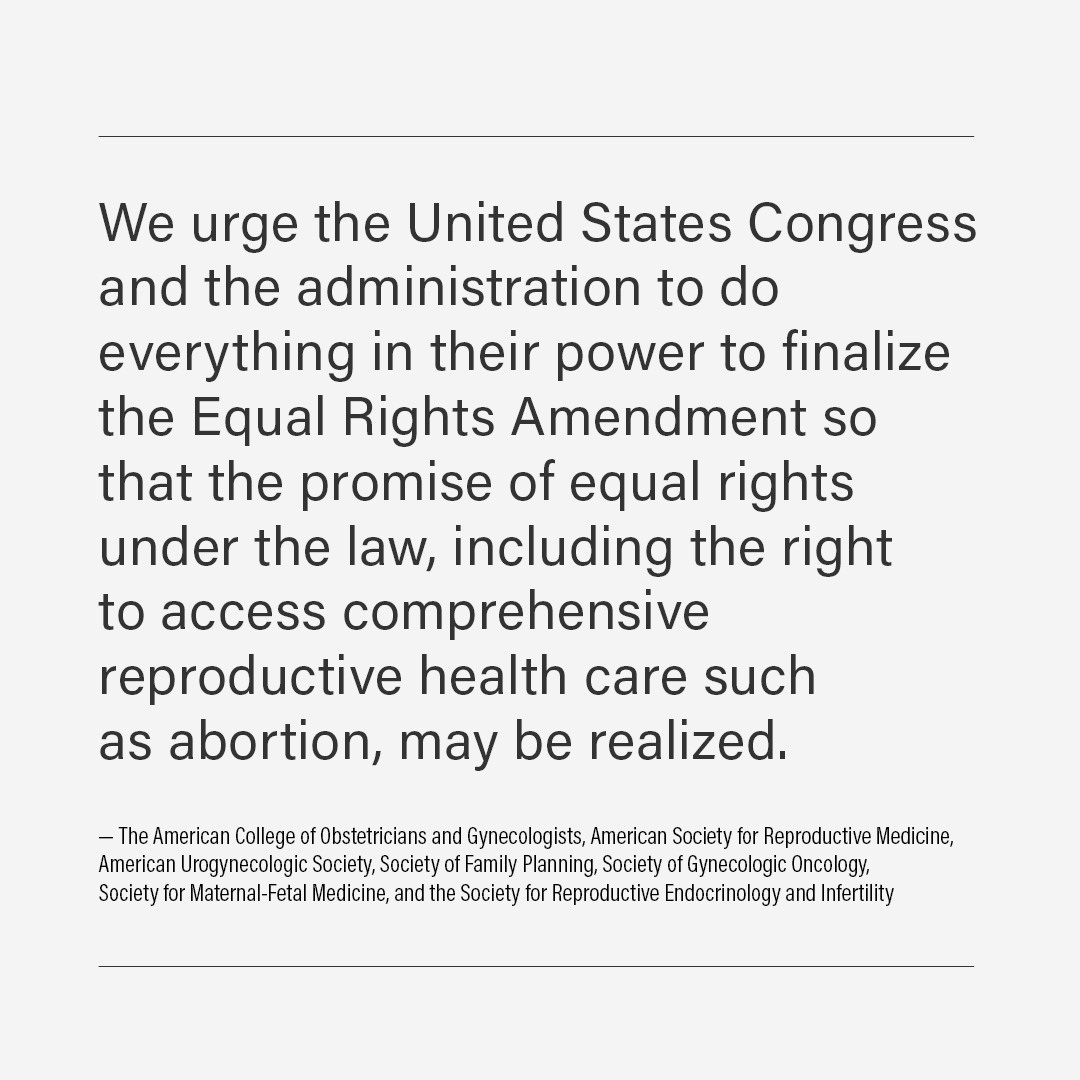 acog's tweet photo. ACOG and leading organizations nationwide support the Equal Rights Amendment to ensure equal rights and access to comprehensive reproductive health care for all. The amendment must be finalized without delay to help make equality a reality. Our statement: https://t.co/ZupwykFXCy https://t.co/3p0JaI3xZC