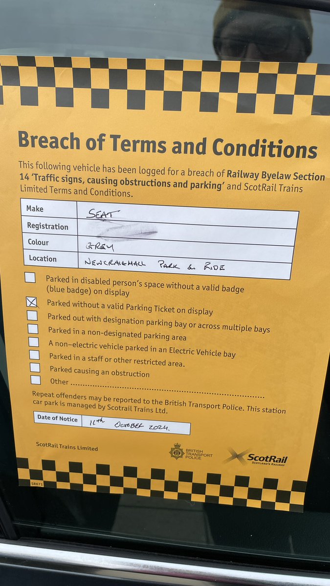 simoneditor's tweet photo. @ScotRail I parked my car at newcraighall and paid for parking via RingGo as usual. I’ve returned to this parking notice. If you use RingGo payment you don’t get a ticket to display. Kindly explain this and who do I speak to about cleaning the mess this left on my car? https://t.co/i4pZWnrdVW