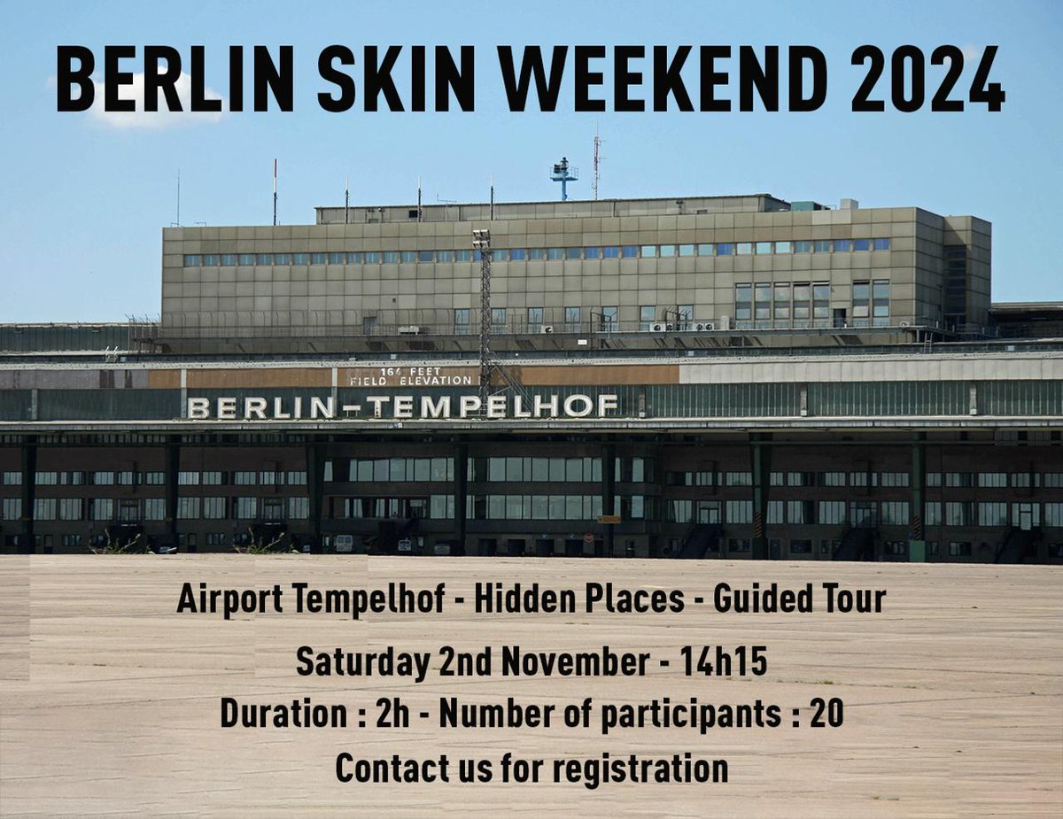 SkinsPunksUTD's tweet photo. Oi! Oi! Mates,
BERLIN SKIN WEEKEND 2024.

On Saturday 2nd November, SKINS &amp; PUNKS United We Stand plans a guided tour. 

"TEMPELHOF AIRPORT - HIDDEN PLACES".

Saturday 2/11 - 14h15.
Limited to 20 people.

Send us msg for registry.

Cheers and Oi!
#gayskinhead #gayskins #gaypunk https://t.co/s4G3NllmoK
