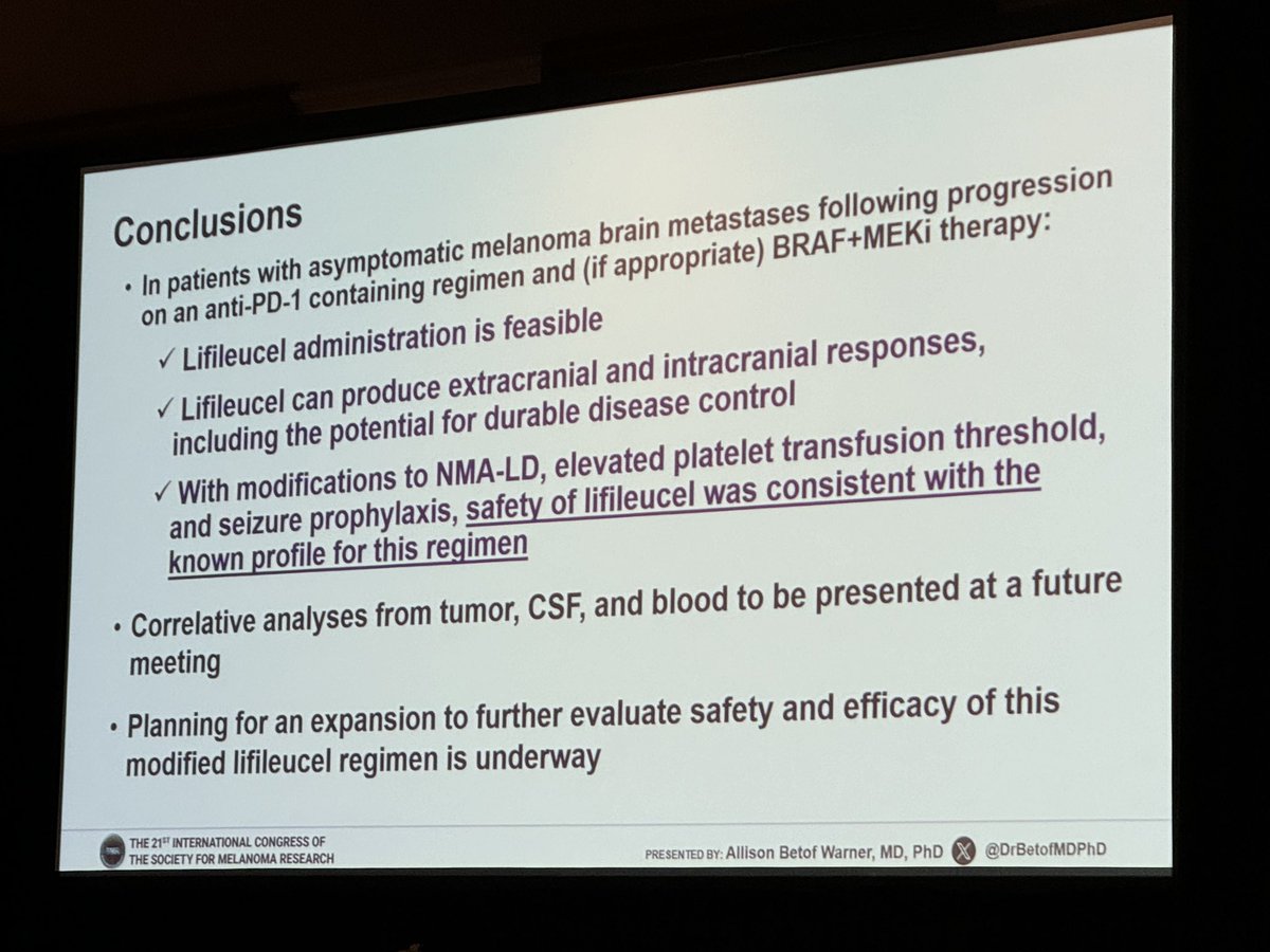 Melanoma Research (@melanomarealli) on Twitter photo Dr. Allison Betof Warner <a href="/DrBetofMDPhD/">Allison Betof Warner, MD, PhD</a> presenting on Lifileucel for treating #melanoma brain metastases, with plans for an expansion to further evaluate safety and efficacy! #SMR24 <a href="/SocietyMelanoma/">Society For Melanoma Research</a> Dr. Allison Betof Warner <a href="/DrBetofMDPhD/">Allison Betof Warner, MD, PhD</a> presenting on Lifileucel for treating #melanoma brain metastases, with plans for an expansion to further evaluate safety and efficacy! #SMR24 <a href="/SocietyMelanoma/">Society For Melanoma Research</a>