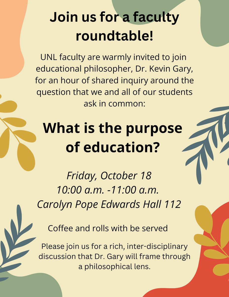 UNL_CEHS's tweet image. Join us for two events with distinguished lecturer Kevin Gary.

Public lecture: &quot;Why You Should Not Trust Boredom&quot;
🕛 5-6pm
📅 Oct. 17
📍 227 CPEH

Faculty roundtable: &quot;What is the purpose of education?&quot;
🕛 10-11am
📅 Oct. 18
📍 112 CPEH
@unltlte #UNL #UNLCEHS #CEHSreach
