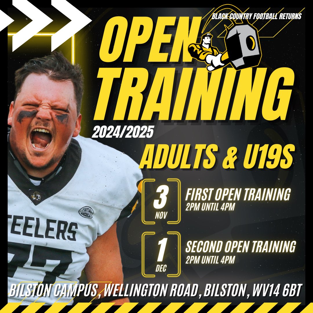 BlkCtrySteelers's tweet photo. Weee’re baaaaaaaaackk! Black Country football RETURNS! 
-
Adults and U19s Open Training
-
🏈 ALL LEVELS WELCOME ⚒️
-
Surface is 3G so bring water and appropriate footwear and a Steeler attitude!
-
BILSTON CAMPUS, WELLINGTON ROAD, BILSTON, WV14 6BT
-
Message us for more info! https://t.co/OfLrG3Cg27