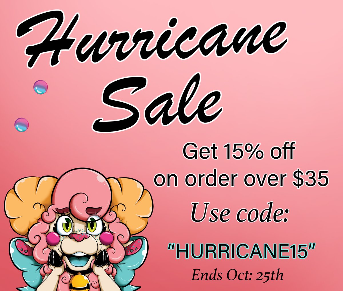 With Wasabicon postponed &amp; the Hurricane hitting hard Right over my house!! im holding a sale on my Sh0p!!
15% off orders over $35 with code:
HURRICANE15
Your support is greatly appreciated! 
if you know I have something new &amp; its not on there message me well work some magic💖