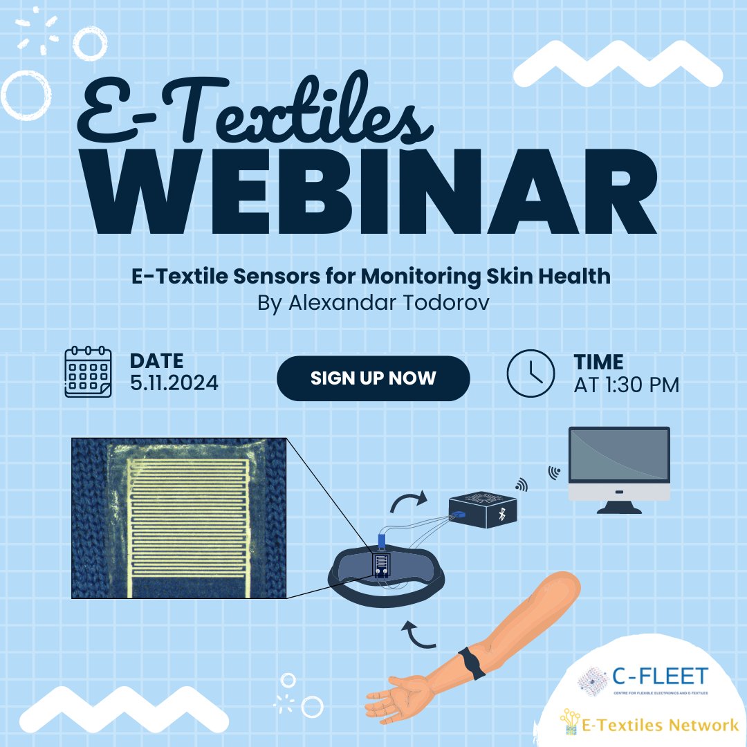 🚨 Upcoming C-FLEET Webinar ! 🚨

Join us on 5th Nov at 1:30 PM for an insightful session on E-Textile Sensors for Monitoring Skin Health 🩺👕

Presenter: Alexandar Todorov 💡
Learn how wearable sensors can revolutionise dermatology!

Register now: events.teams.microsoft.com/event/dd6b3141…