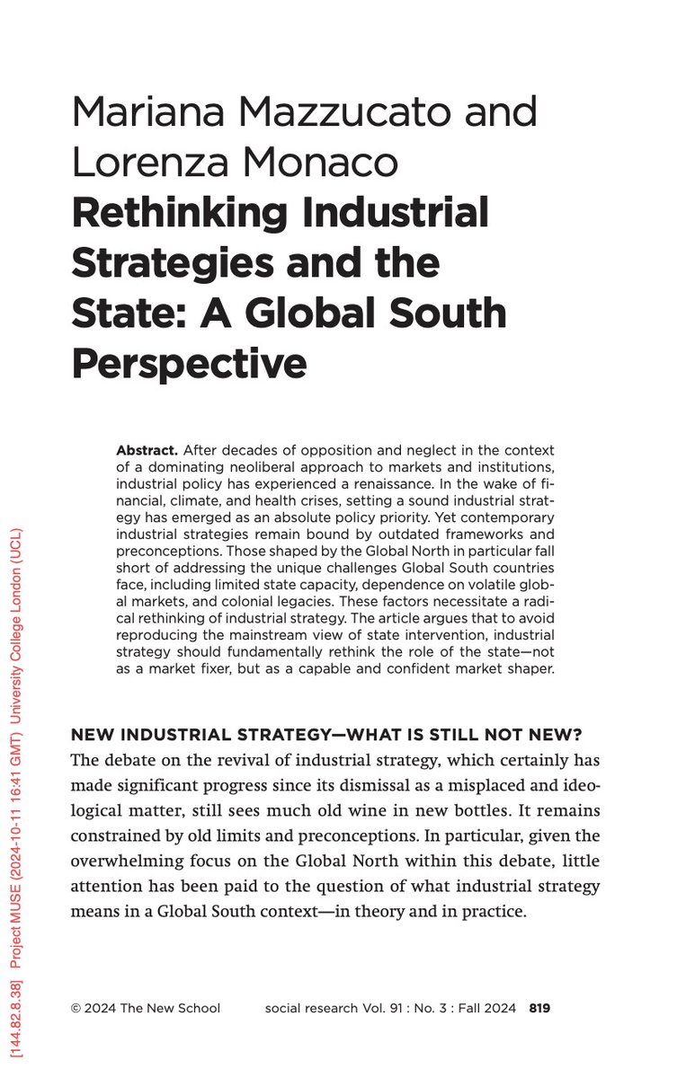 Mariana Mazzucato (@mazzucatom) on Twitter photo Our new paper “Rethinking Industrial Strategies and the State: A Global South Perspective” has just been published in the latest issue of <a href="/SocResJournal/">Social Research: An International Quarterly</a>: “Challenges to Democracy and the Future of Capitalism”.
In this paper, <a href="/lmonaco13/">Lorenza Monaco</a> and I highlight the distinct challenges Our new paper “Rethinking Industrial Strategies and the State: A Global South Perspective” has just been published in the latest issue of <a href="/SocResJournal/">Social Research: An International Quarterly</a>: “Challenges to Democracy and the Future of Capitalism”.
In this paper, <a href="/lmonaco13/">Lorenza Monaco</a> and I highlight the distinct challenges
