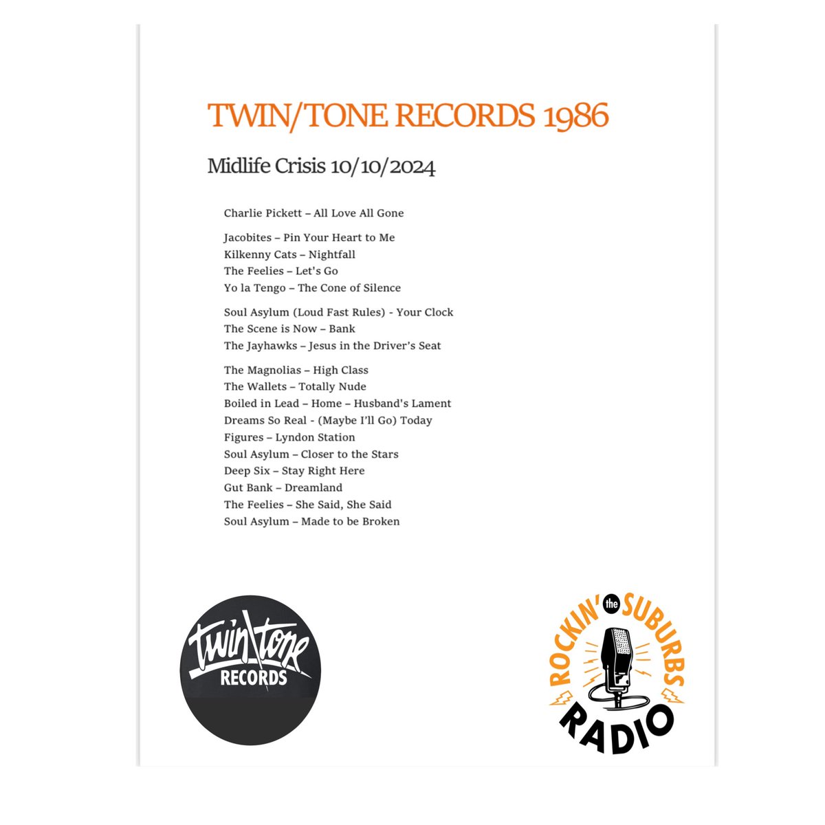 Here’s the playlist from Midlife Crisis.  Catch the replay on Mixcloud at mixcloud.com/RtSRadio/midli…