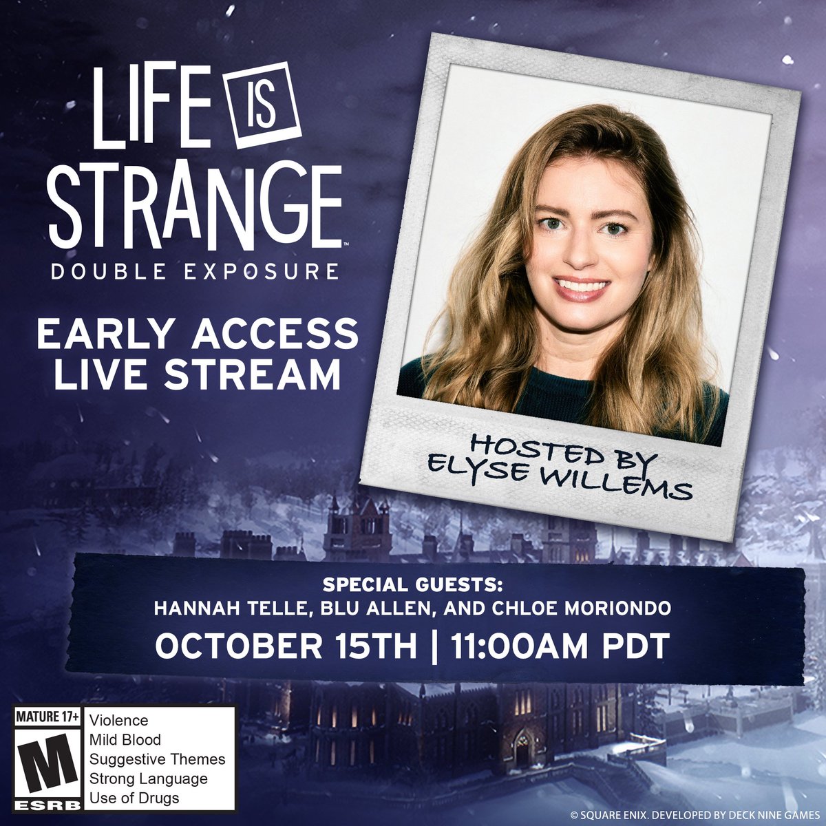 Square Enix (@squareenix) on Twitter photo We have a very special live stream set for next Tuesday (10/15) at 11am PDT/7pm BST as we check out the Early Access Period for @LifeisStrange Double Exposure with amazing exclusive prizes and more!
twitch.tv/squareenix
youtube.com/live/RMDsKUMBg…
<a href="/ElyseWillems/">Elyse Willems</a> will be hosting We have a very special live stream set for next Tuesday (10/15) at 11am PDT/7pm BST as we check out the Early Access Period for @LifeisStrange Double Exposure with amazing exclusive prizes and more!
twitch.tv/squareenix
youtube.com/live/RMDsKUMBg…
<a href="/ElyseWillems/">Elyse Willems</a> will be hosting