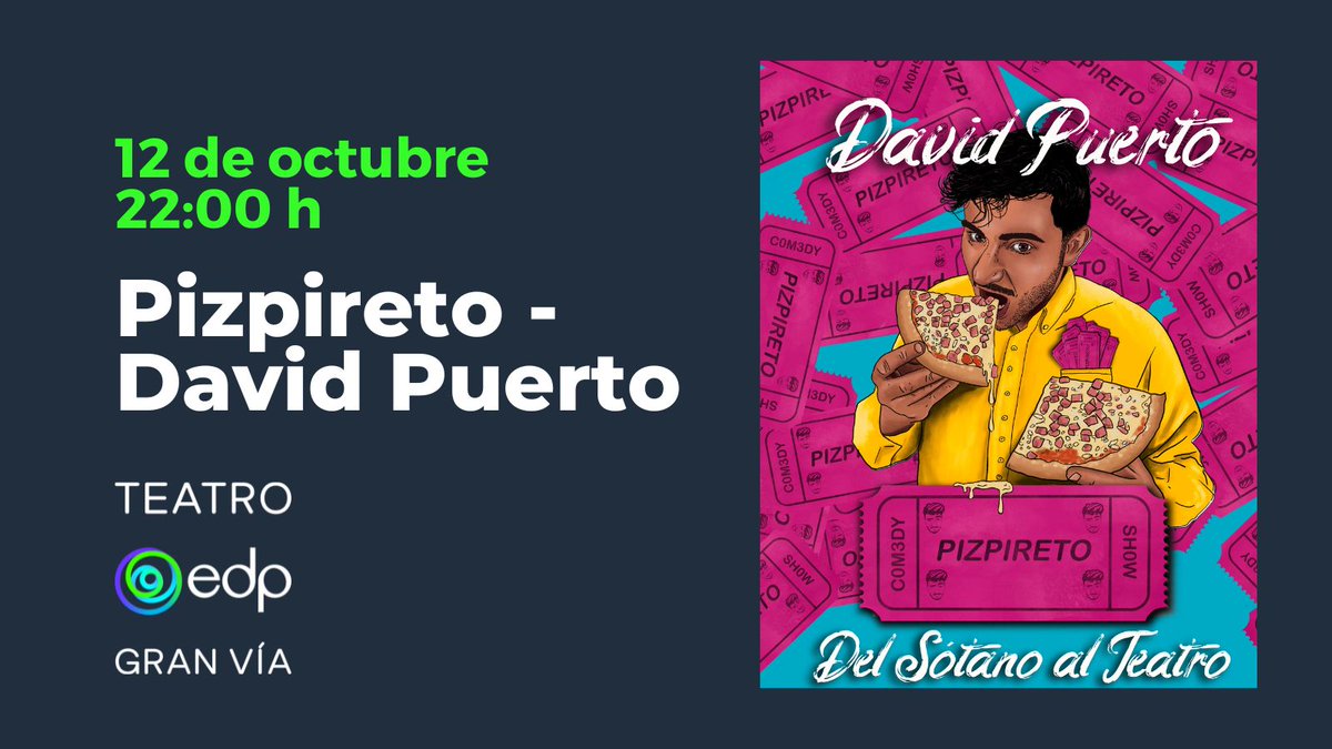 David Puerto comenzó con Pizpireto desde abajo. No es una forma de hablar. Empezó literalmente en un sótano cerca de Callao. Ahora, tras dos temporadas de gira por España el teatro EDP acoge la grabación de ”Pizpireto: del sótano al teatro”.
🎟️gruposmedia.com/cartelera/pizp…