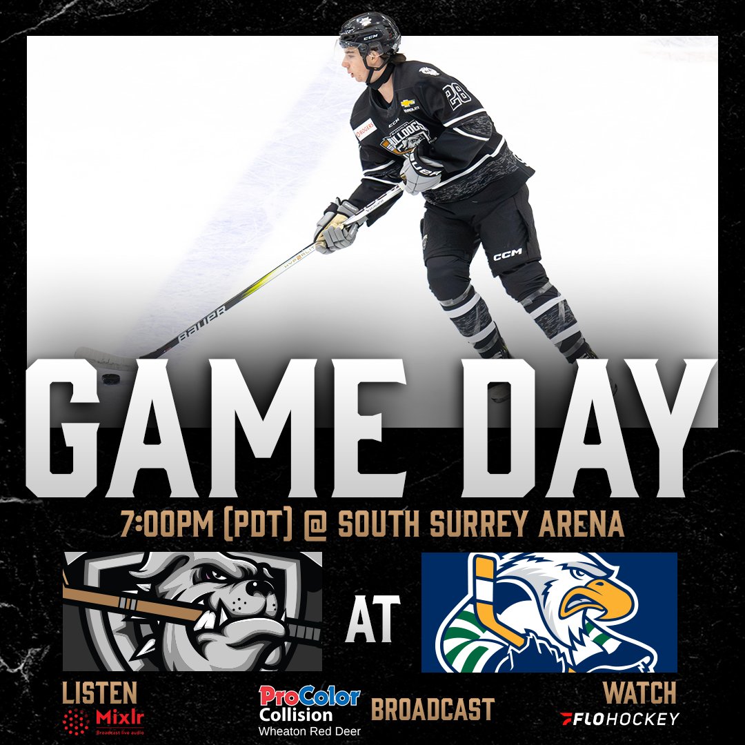 bbulldogs_'s tweet photo. We visit the @SurreyEagles for the first time tonight!

@legacy_brandco Game Day Report  

Listen to the Pro Color Collision Wheaton Red Deer Broadcast: https://t.co/fFk4dyGhaB 

Or watch on FloHockey and select 'Away Feed'

Note the start time! 7pm Pacific https://t.co/Alw0F588Bv