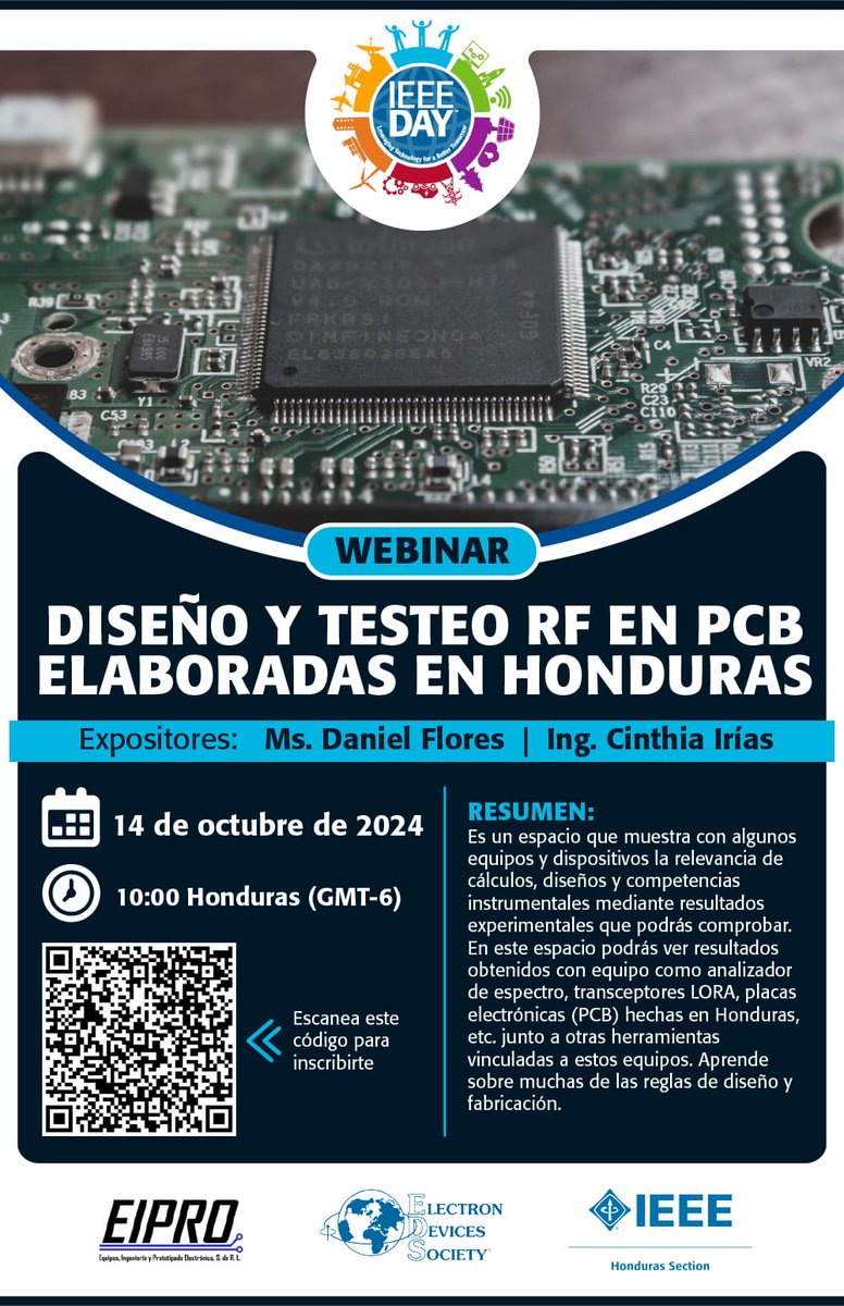 IEEECapana's tweet photo. En Honduras se celebra el IEEE Day este mes. Participa de los webinars libres. Para el 14 y 16 registrate con el código QR, en nuetro calendario https://t.co/6qqZLLEevK o revisando la bio de nuestro Instagram #ieeecapana 

@IEEEorg @ieeehonduras https://t.co/jL4ceDp6jA