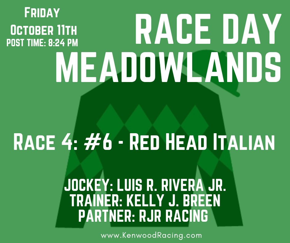 #RaceDay for our NJ Bred filly, Red Head Italian! Good luck to Group 91, our partners RJR Racing and all our Kenwood Partners! #GetInTheGame