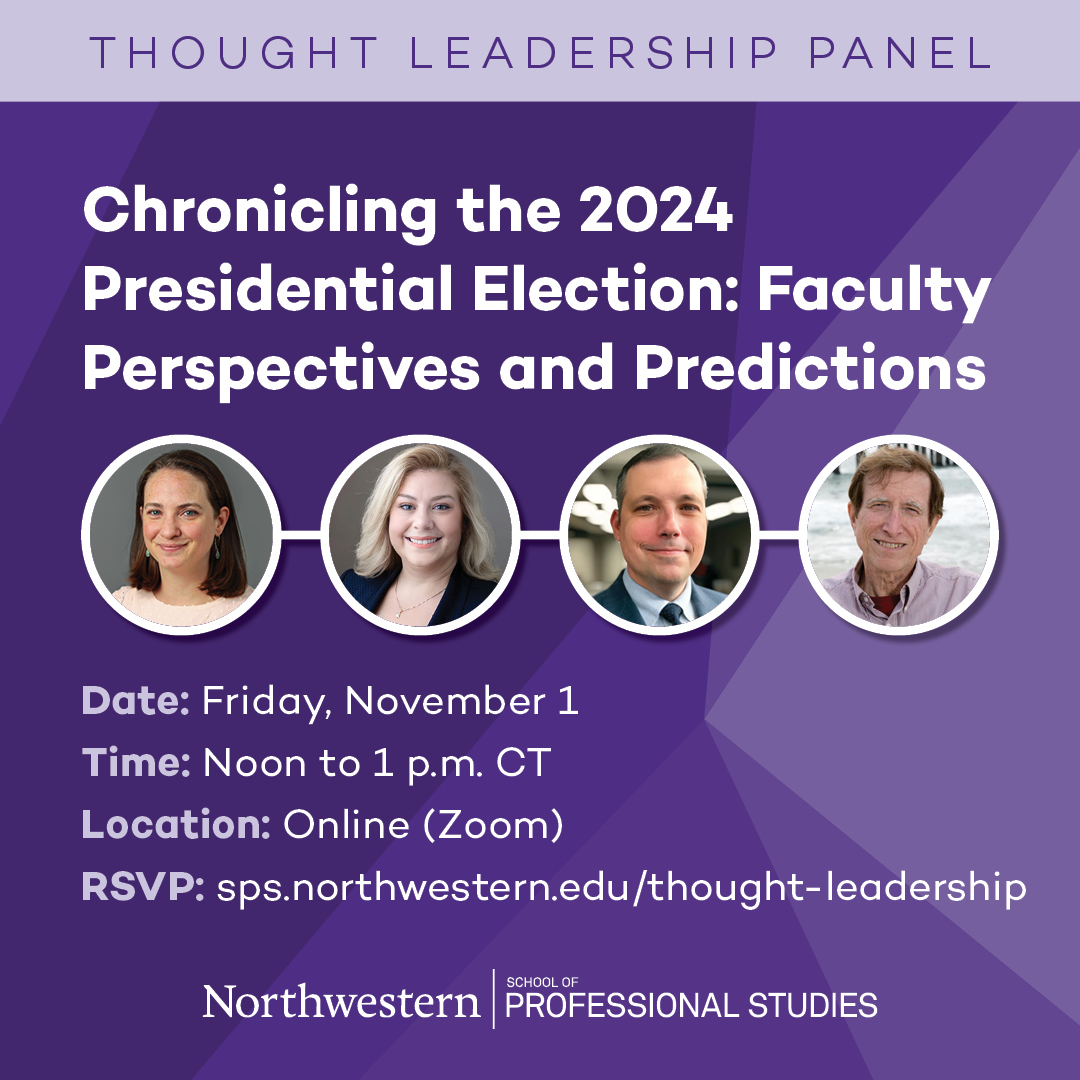 Join us on Nov. 1 for a discussion with faculty from Northwestern University School of Professional Studies. Topics will include the behavioral science of voting and misinformation, plus polling trends and election forecasting.

🔗Register now: spr.ly/6014ULowA