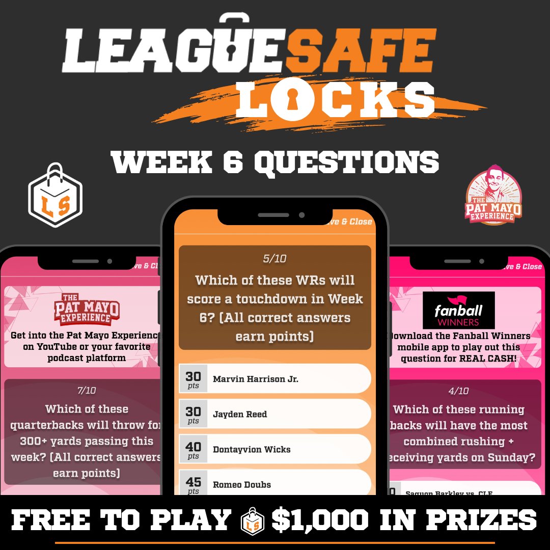 Anyone want a shot at $1,000 this weekend? Want to do it for free?

Tryout our LeagueSafe Locks contest on the LeagueSafe mobile app. Just click Games on the menu to play.