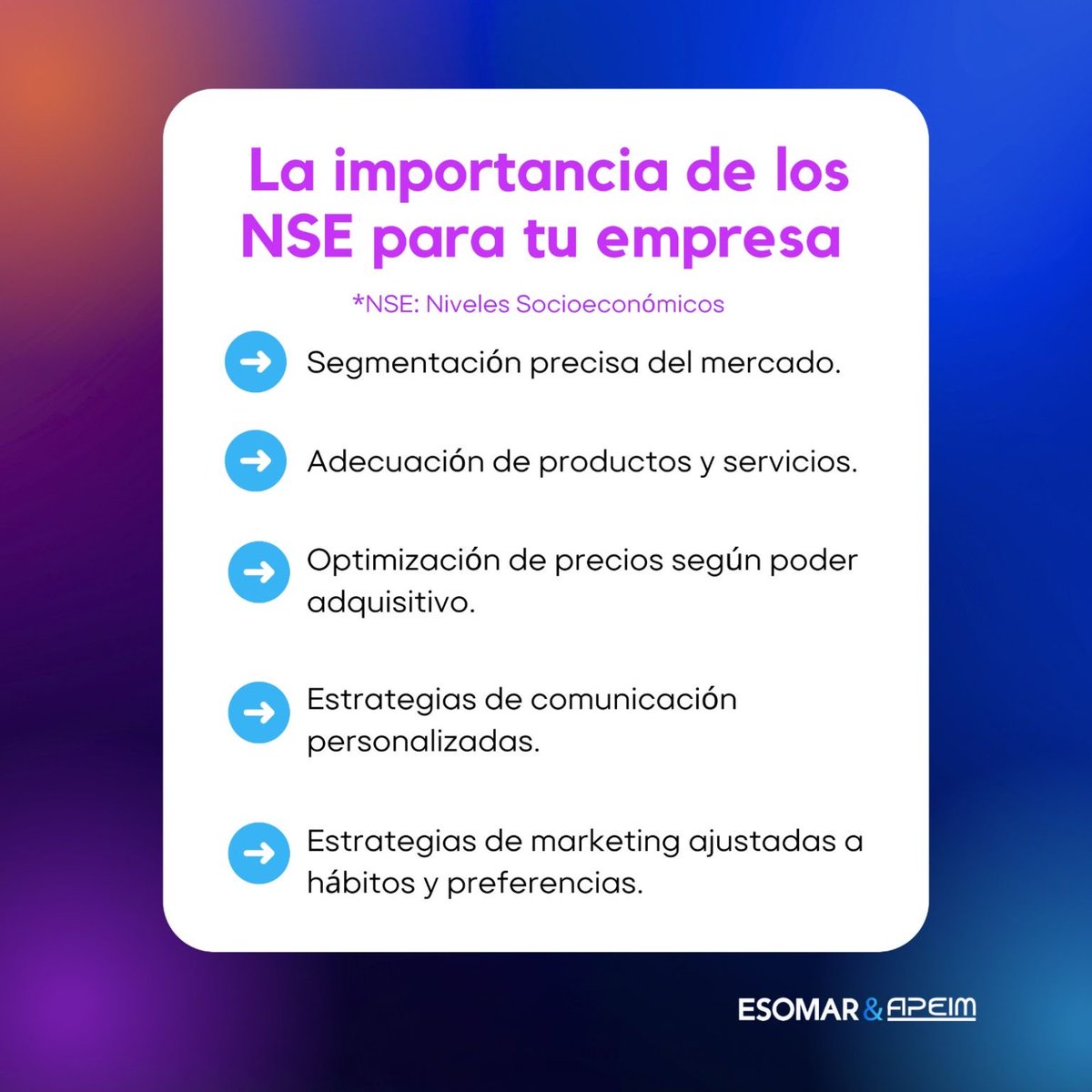 APEIM (@apeimperu) on Twitter photo ¿Sabes por qué es importante conocer los Niveles Socioeconómicos (NSE)? 🤔
El nivel socioeconómico (NSE) es clave para comprender el bienestar patrimonial de las familias peruanas.
¡No te pierdas la oportunidad de asistir!
Inscríbete aquí: coordinador@apeim.com.pe 📩 ¿Sabes por qué es importante conocer los Niveles Socioeconómicos (NSE)? 🤔
El nivel socioeconómico (NSE) es clave para comprender el bienestar patrimonial de las familias peruanas.
¡No te pierdas la oportunidad de asistir!
Inscríbete aquí: coordinador@apeim.com.pe 📩