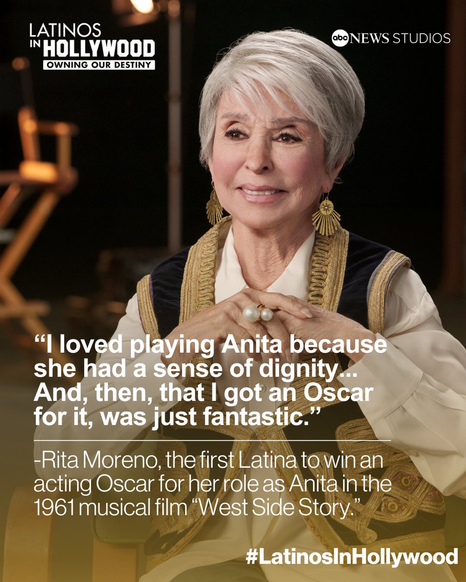 Trailblazing actress @theritamoreno discusses her legendary and inspirational career in the “Latinos in Hollywood: Owning Our Destiny” airing now on <a href="/ABC/">ABC News</a> and streaming on @Hulu. #LatinosInHollywood