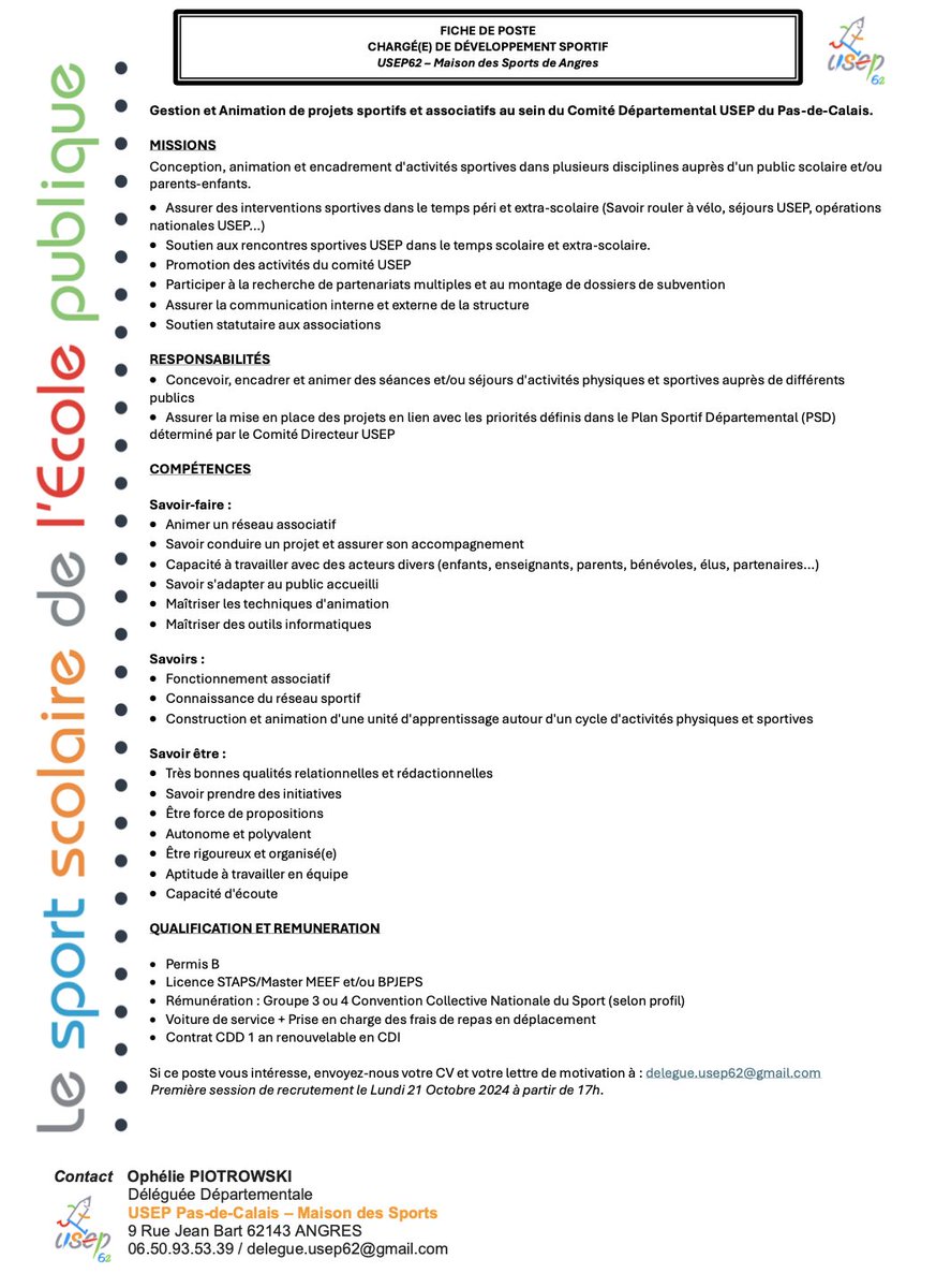 👋Nous recherchons activement notre Chargé.e de Développement Sportif Temps Plein📢Aidez-nous à trouver la perle rare en partageant la fiche de poste : linkedin.com/jobs/view/4038… 🔥
#emploi #UrgentHiring #usep #educateursportif #chargededeveloppement #sportscolaire #hiring