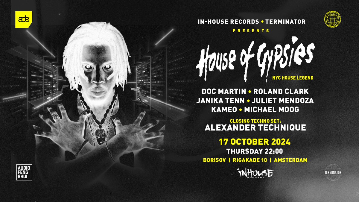 NEXT Thursday October 17 <a href="/ADE_NL/">AmsterdamDanceEvent</a> <a href="/InHouseRecords/">InHouseRecords</a>  &amp; <a href="/TerminatorRec/">Terminator Records</a> &amp; Audio Feng Shui  borisov.amsterdam w/ House Of Gypsies, Doc Martin <a href="/sublevelDoc/">Sublevel</a>  <a href="/rolandclark/">rolandclark aka jesusjackson</a>  <a href="/JanikaTenn/">Janika Tenn</a>  <a href="/DJJulietMendoz2/">DJ Juliet Mendoza</a>  <a href="/kameo_music/">KAMEO</a>  <a href="/damoogster/">michael moog</a> <a href="/AlexanderTechnq/">Alexander Technique</a> 
TICKETS :: borisov.stager.co/web/tickets/11