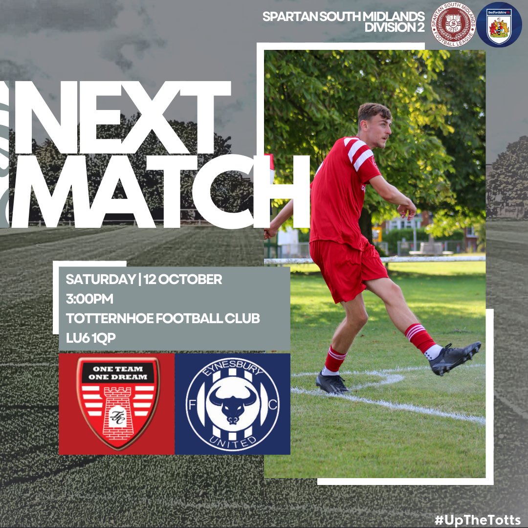 Totternhoe Football Club (@tottsfc) on Twitter photo ๐ฝ๐ผ๐พ๐ ๐ผ๐ ๐๐!
We are again at home this weekend as we entertain <a href="/eynesburyutd/">Eynesbury United F.C.</a> , who have made a great start to their league campaign.
We have a two week break from the league following this, with the lads keen to put more points on the board!
#UpTheTotts | ๐ดโช๏ธ ๐ฝ๐ผ๐พ๐ ๐ผ๐ ๐๐!
We are again at home this weekend as we entertain <a href="/eynesburyutd/">Eynesbury United F.C.</a> , who have made a great start to their league campaign.
We have a two week break from the league following this, with the lads keen to put more points on the board!
#UpTheTotts | ๐ดโช๏ธ