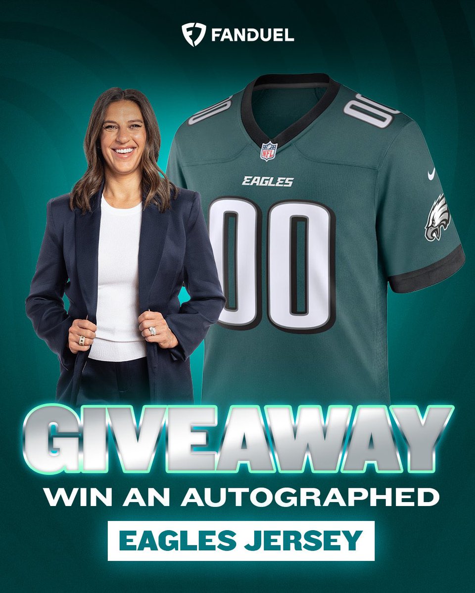 CarliLloyd's tweet photo. I’ve teamed up with @FDSportsbook to give away an Eagles’ autographed jersey! I’m proud to call myself a lifelong Eagles fan! 🦅 #FDpartner
 
For your chance to win: 
1. REPOST 
2. FOLLOW @FDSportsbook 
 
One random winner will be selected on Friday, 10/18.
 
Rules: https://t.co/hSrkXTVNQO