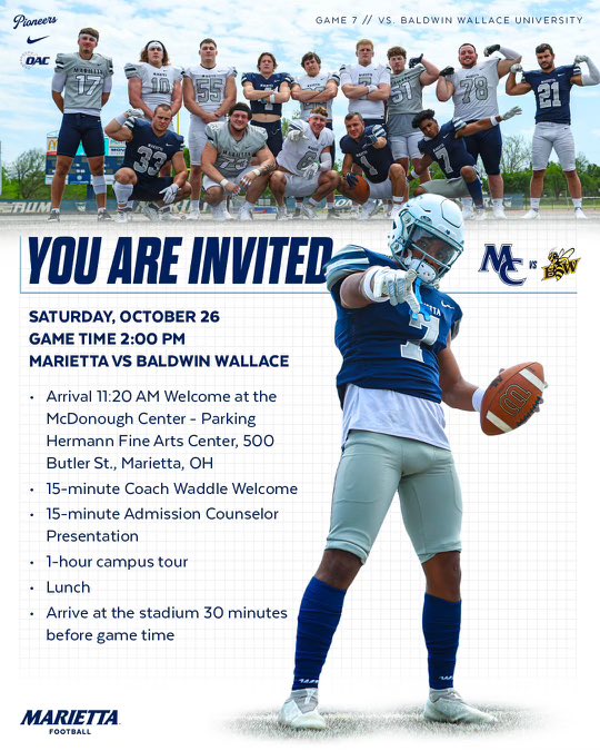 I will be at <a href="/Marietta_FB/">Marietta College Football</a> October 26th. Thank you <a href="/CoachBraham_/">Brandon Braham ✞</a> for the invite!!