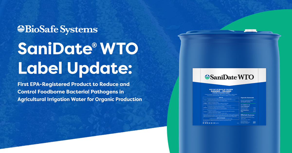 BioSafe_Systems's tweet image. Read more here📰biosafesystems.com/news/biosafe-s…
BioSafe Systems’ SaniDate® WTO is the first EPA-registered product to reduce and control foodborne bacterial pathogens in Agricultural irrigation water for organic production. Read more here
