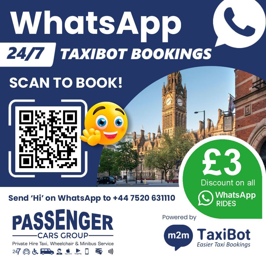 Book a Taxi using  Passenger Cars WhatsApp TaxiBot and get £3.00 off every ride 🚕

Its so easy! buff.ly/3JBNfrC

Save as Passenger Cars TaxiBot and just say Hi 🙌🙌

You can book a journey, get a quote or manage an existing booking without the need to speak to an agent.