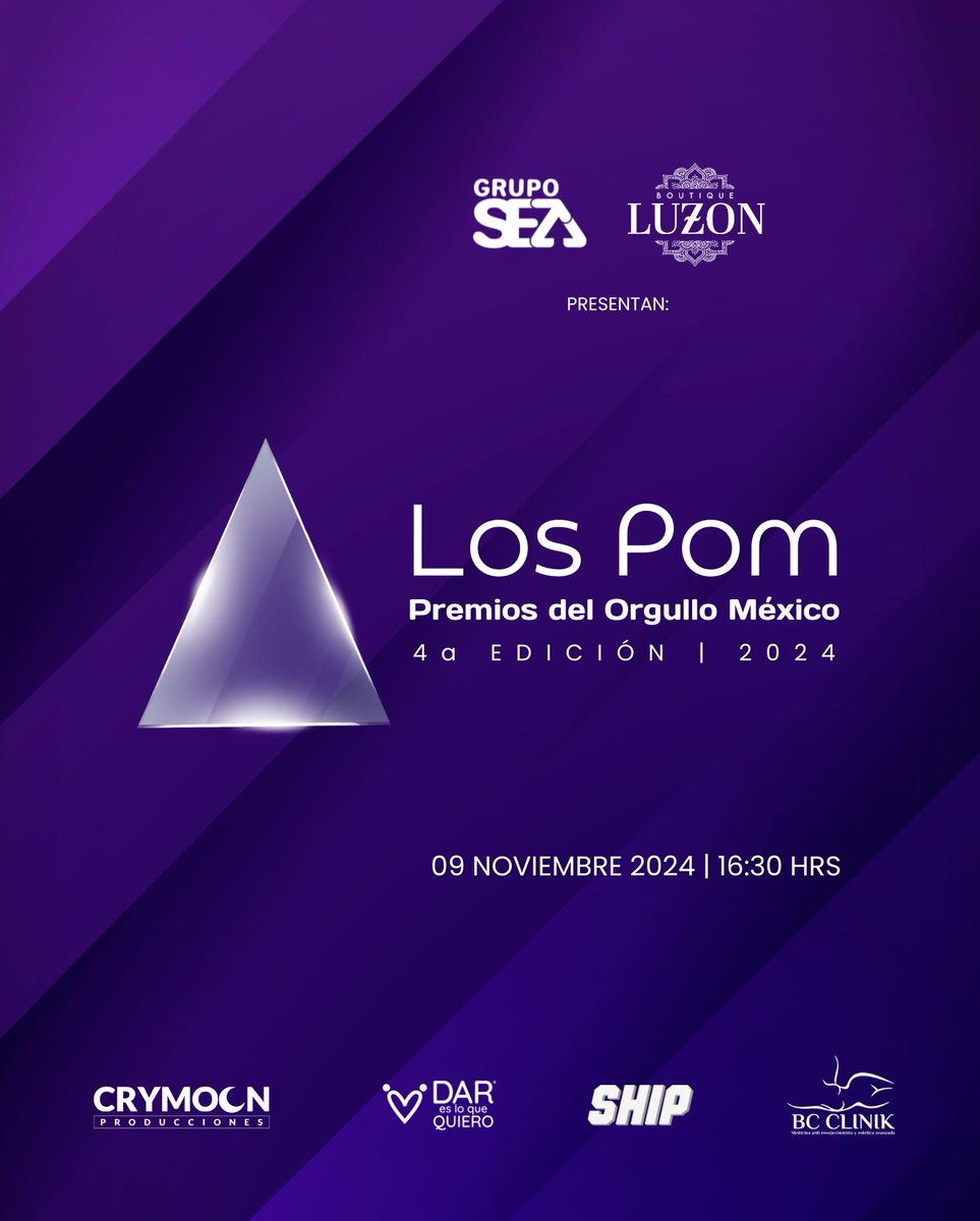 Grupo Seza y Boutique Luzon presentan Los POM en su 4a Edición de Los Premios del Orgullo México.

09 de noviembre 2024 - 16:30 Horas

Siempre orgulloses de quienes somos, lo que hacemos y compartimos como comunidad LGBTTTIQ+ 🏳️‍🌈🏳️‍⚧️
