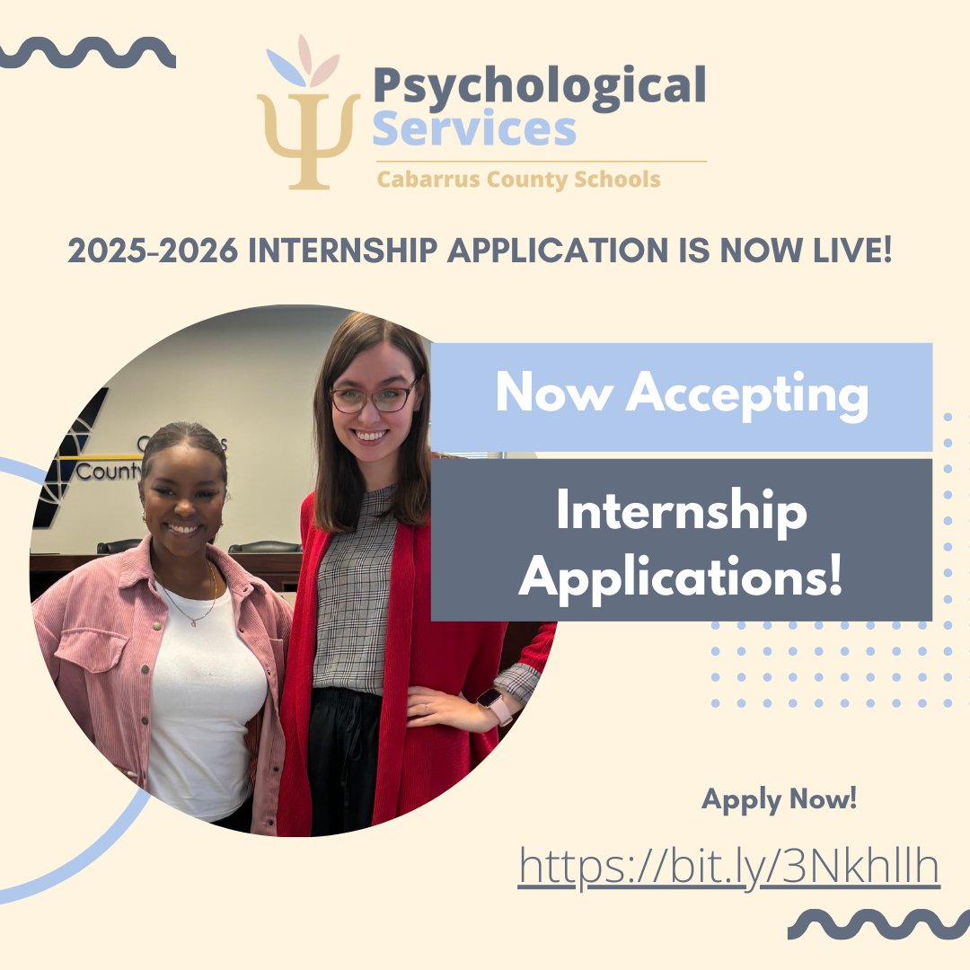 Cabarrus County Schools Psychological Services (@cabco_schoolpsy) on Twitter photo Applications for a (PAID) #SchoolPsych internship in CCS are now live! Apply: cabarrus.tedk12.com/hire/ViewJob.a… Learn more at cabarrus.k12.nc.us/9047_3. <a href="/ncschoolpsy/">NCDPI School Psychology</a> <a href="/NC_School_Psych/">NCSPA</a> <a href="/nasponline/">National Association of School Psychologists</a> <a href="/appstate/">Appalachian State</a> <a href="/WCUSSPProgram/">WCU School Psychology</a> <a href="/EastCarolina/">ECU</a> <a href="/NCStateCED/">NC State College of Education</a> Applications for a (PAID) #SchoolPsych internship in CCS are now live! Apply: cabarrus.tedk12.com/hire/ViewJob.a… Learn more at cabarrus.k12.nc.us/9047_3. <a href="/ncschoolpsy/">NCDPI School Psychology</a> <a href="/NC_School_Psych/">NCSPA</a> <a href="/nasponline/">National Association of School Psychologists</a> <a href="/appstate/">Appalachian State</a> <a href="/WCUSSPProgram/">WCU School Psychology</a> <a href="/EastCarolina/">ECU</a> <a href="/NCStateCED/">NC State College of Education</a>