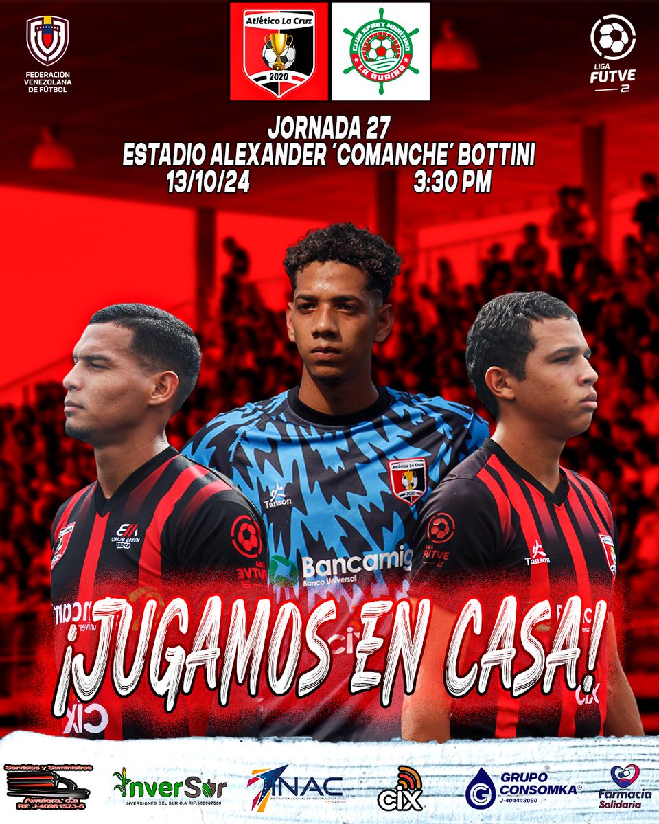 𝑮𝑨𝑹𝑹𝑨 𝒀 𝑬𝑵𝑻𝑹𝑬𝑮𝑨 😤

¡𝐕𝐀𝐌𝐎𝐒 𝐉𝐔𝐍𝐓𝐎𝐒 𝐄𝐍 𝐂𝐀𝐒𝐀!

🏆 <a href="/LigaFUTVE2/">Liga FUTVE 2</a> 
⚽️ Jornada 27
📅 Domingo #13Oct
🕞 3:30 PM
🆚️ Maritimo LG
🏟 Comanche Bottini
📍 Maturín 
📻 Líder 100.9 FM 

#EstoEsLaCruz 🔴⚫️