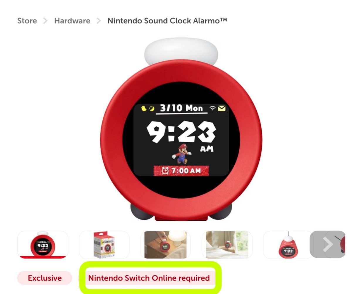 A lot of people are misunderstanding Nintendo's (admittedly confusing) Nintendo Switch Online requirement for Nintendo Sound Clock Alarmo

NSO is not required to use or update Alarmo

You need an active subscription to buy Alarmo right now, but that's only until January