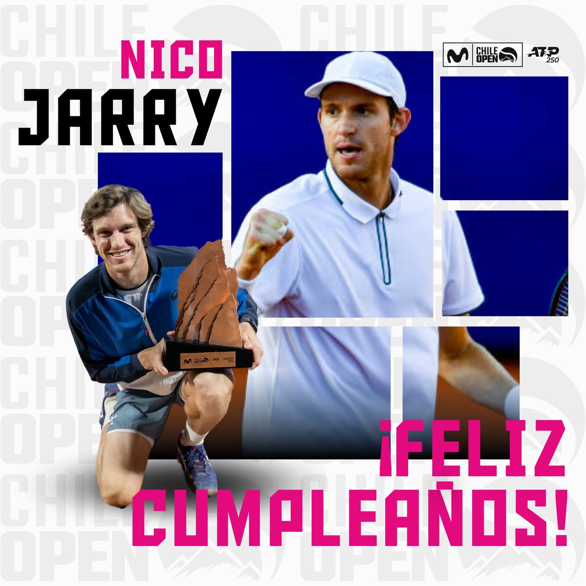 chile_open's tweet photo. ¡Feliz cumpleaños @NicoJarry! 🥳🎂
Hoy el campeón del Movistar Chile Open 2023, y ganador de 3 títulos ATP, cumple 29 años.
Este año Nico ha celebrado su primera final en un Masters 1000 y su mejor ranking 🔥.
¡Felicidades, Nico!
#ChileOpen #NicoJarry #atptour #tennis https://t.co/9wqZUAD8bO