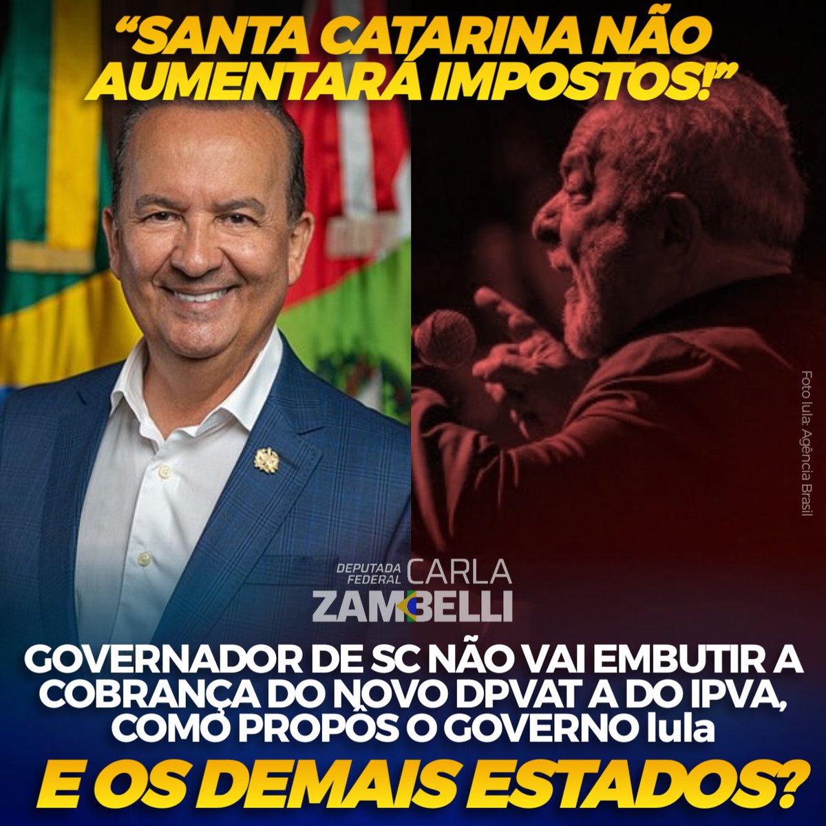 "Já que o Governo [lula] decidiu recriar o DPVAT com um novo nome, terá que cobrar diretamente o contribuinte, e não tentar embuti-lo nos tributos catarinenses". Parabéns, <a href="/jorginhomello/">Jorginho Mello</a>!

E os outros governadores, vão seguir o exemplo?

#foralula
