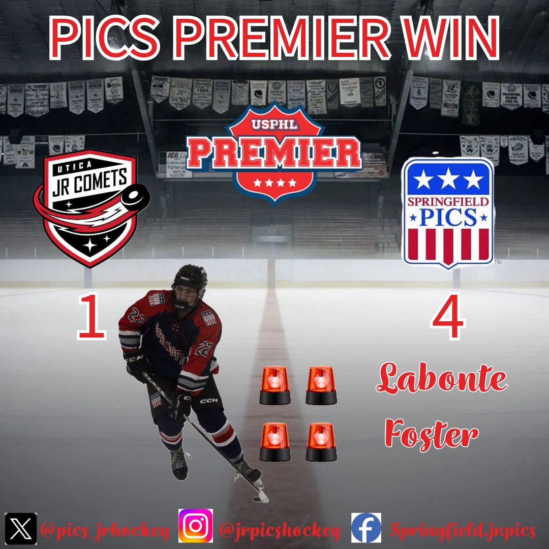 pics_jrhockey's tweet photo. PICS Premier pick up a big road WIN over Utica Jr Comets 4-1.  Labonte 🚨🚨and Foster 🚨🚨 getting it done with a little help from Adcock🍏🍏&amp; Hooper🍏while Huber picks up the "W" in 🥅. PICS improve to 6-0 and sit in 2nd place in the competitive New England Division of @USPHL https://t.co/na7hB9X0az
