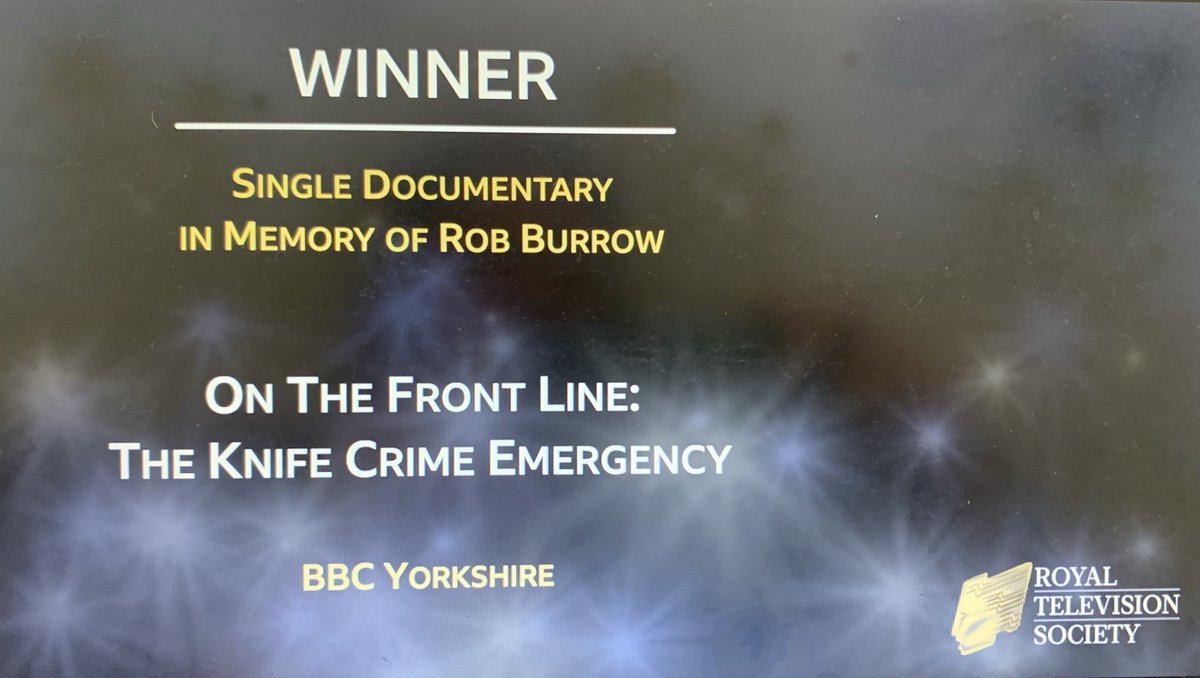 RTS Yorkshire (@rtsyorkshire1) on Twitter photo Winner of Single Documentary - in memory of <a href="/Rob7Burrow/">Rob Burrow CBE</a>is: On The Front Line - The Knife Crime Emergency <a href="/BBCLookNorth/">BBC Yorkshire</a> #RTSYorkshire2024 📺 👏 Winner of Single Documentary - in memory of <a href="/Rob7Burrow/">Rob Burrow CBE</a>is: On The Front Line - The Knife Crime Emergency <a href="/BBCLookNorth/">BBC Yorkshire</a> #RTSYorkshire2024 📺 👏