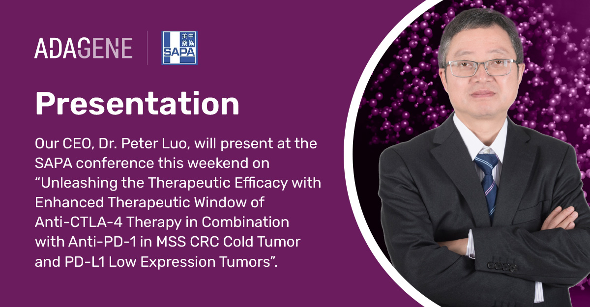 AdageneGlobal's tweet image. Join us on Oct 12 at #SAPA2024 where our CEO, Dr. Peter Luo, will present: &quot;Unleashing the Therapeutic Efficacy of Anti-CTLA-4 + Anti-PD-1 in MSS CRC Cold Tumor &amp;amp; PD-L1 Low Expression Tumors.&quot;

He&apos;ll be joined by other industry leaders to discuss exciting advancements. #Oncology