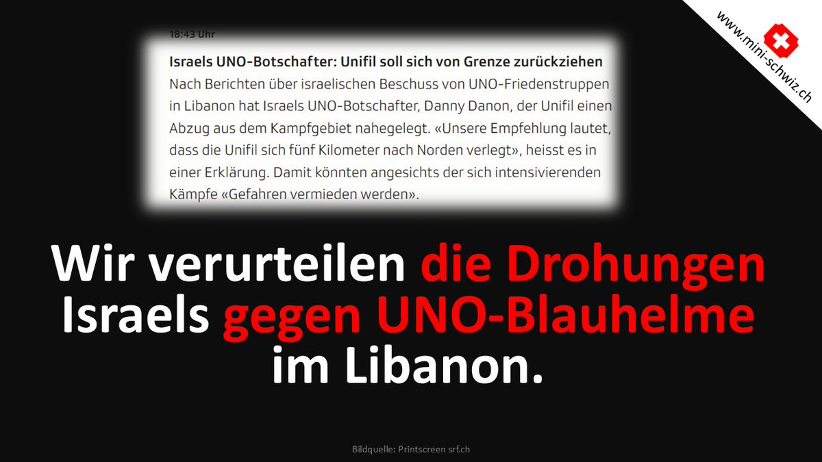 MiniSchwiz's tweet image. Erschreckend finden wir, dass #Israel nicht einmal mehr die UNO respektiert. Wo führt das noch hin? Wie kann es sein, dass die Weltgemeinschaft einfach zuschaut? Auch die #Schweiz! 
#srfarena