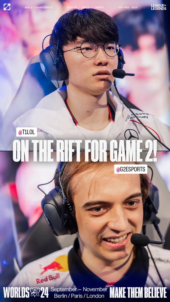 wave__mori's tweet image. 241011 lolesports 인스스 [2/2]

24월즈 스위스 스테이지 vs. G2

#2024Worlds #LoL #T1 #Zeus #Oner #Faker #Gumayusi #Keria #Rekkles
