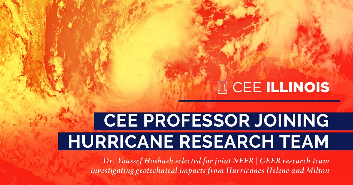 Dr. Youssef Hashash, CEE Professor at The Grainger College of Engineering, has been selected to a joint research team to investigate the impacts of Hurricanes Helene &amp; Milton in Florida. Watch his interview and learn more:  cee.illinois.edu/news/Hashash-s…
