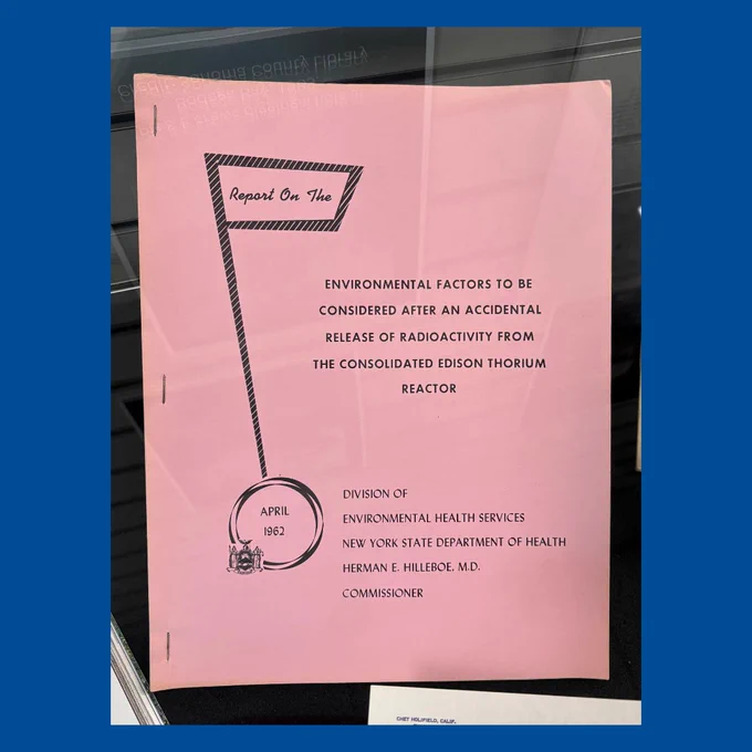 Cover of a 1962 report about the environmental factors to be considered after an accidental radioactivity release from a thorium reactor.