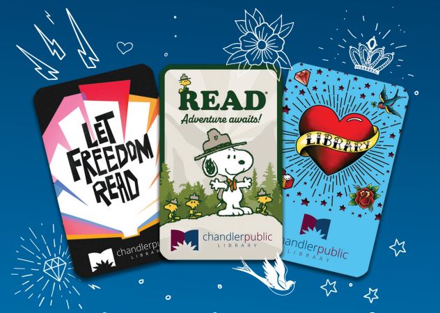 Limited edition library cards are available while supplies last! If you want to replace your library card with one of these cool designs, stop by your library with a photo ID. The $2 charge will support Friends of Chandler Public Library! #ChandlerLibrary
