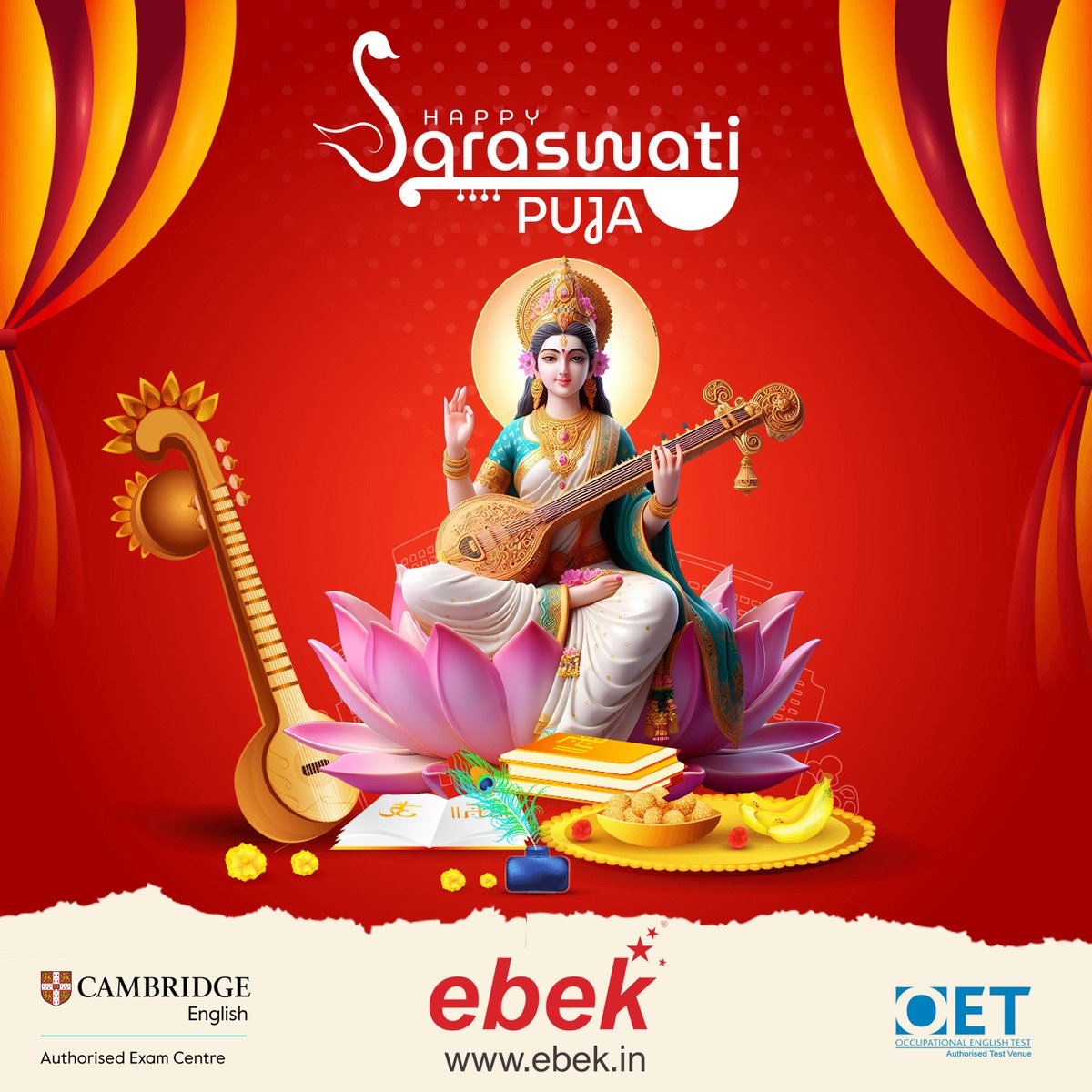 ebekindia's tweet photo. Wishing you a joyous Saraswathi Pooja!

May the divine blessings of Goddess Saraswathi bring knowledge, wisdom, and success to you and your loved ones. Let this auspicious occasion fill your life with positivity and new beginnings.

Happy Saraswathi Pooja!

#saraswathipooja https://t.co/GXCTnoy9Pp