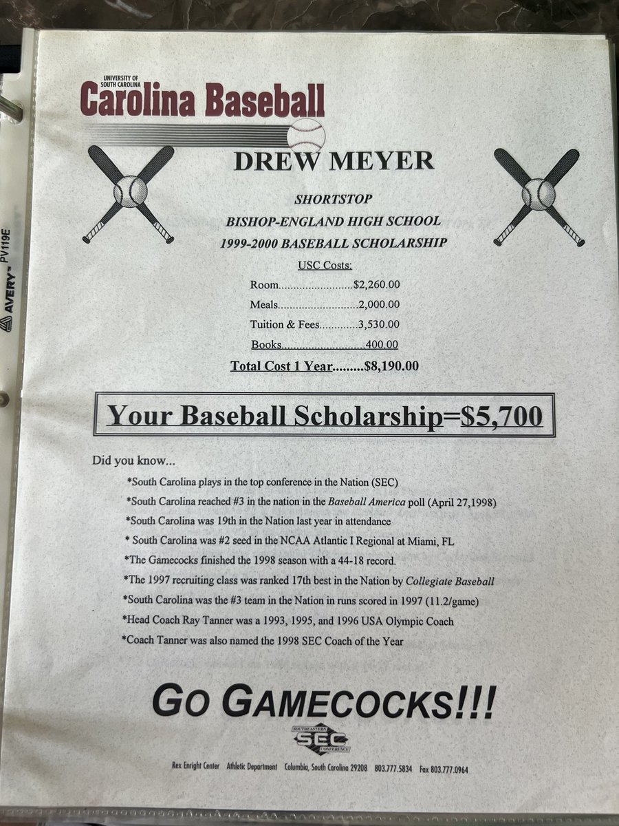 The NCAA  increased the amt of scholarships schools are allowed to use for baseball. It’s been a long time coming.  Most people are/were surprised of how the system actually worked. Here is my scholarship offer from Coach Tanner during the Fall of my senior year of HS in 1998.